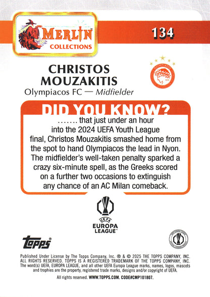 2024 Topps Chrome Merlin UCC Christos Mouzakitis RC #134 Olympiacos