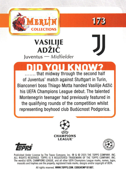 2024 Topps Chrome Merlin UCC Vintage Vasilije Adzic RC #173 Juventus