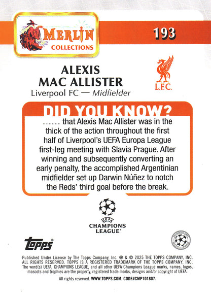 2024 Topps Chrome Merlin UCC Atomic Alexis Mac Allister #193 Liverpool
