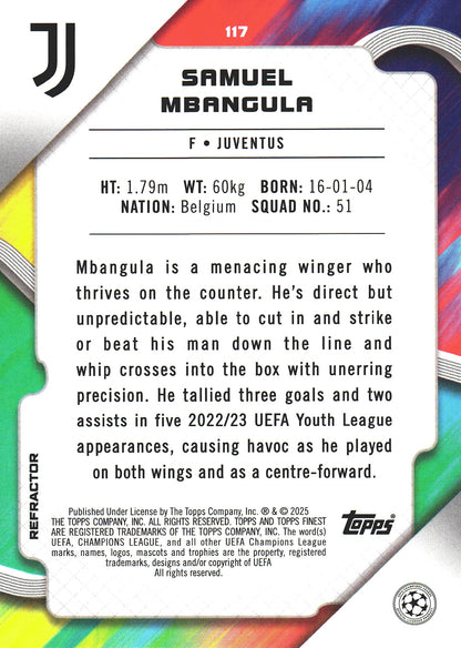 2024 Topps Finest UCC Refractor Samuel Mbangula RC #117 Juventus