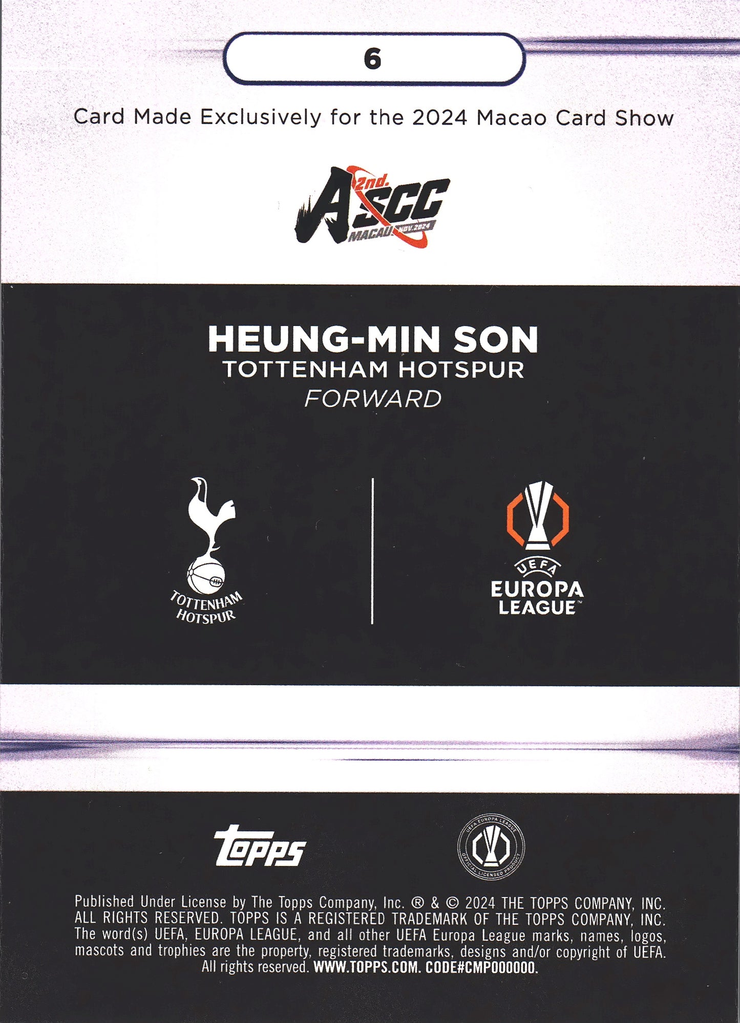 2024 Topps ASCC Macao Heung-Min Son #6 Tottenham Hotspur