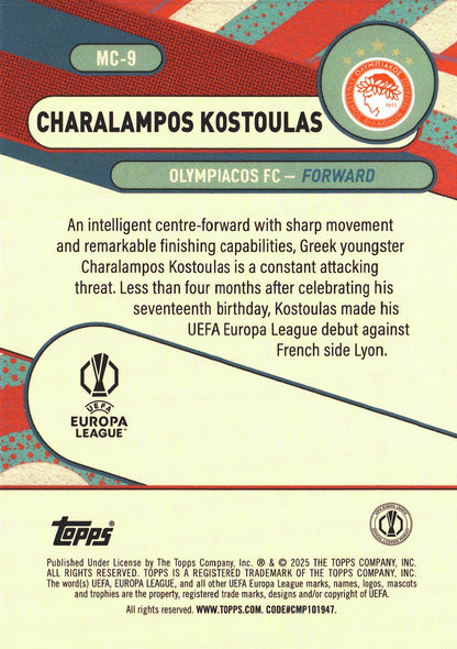 2024 Topps Chrome Merlin UCC Merlin's Chosen Ones Charalampos Kostoulas #MC-9 Olympiacos