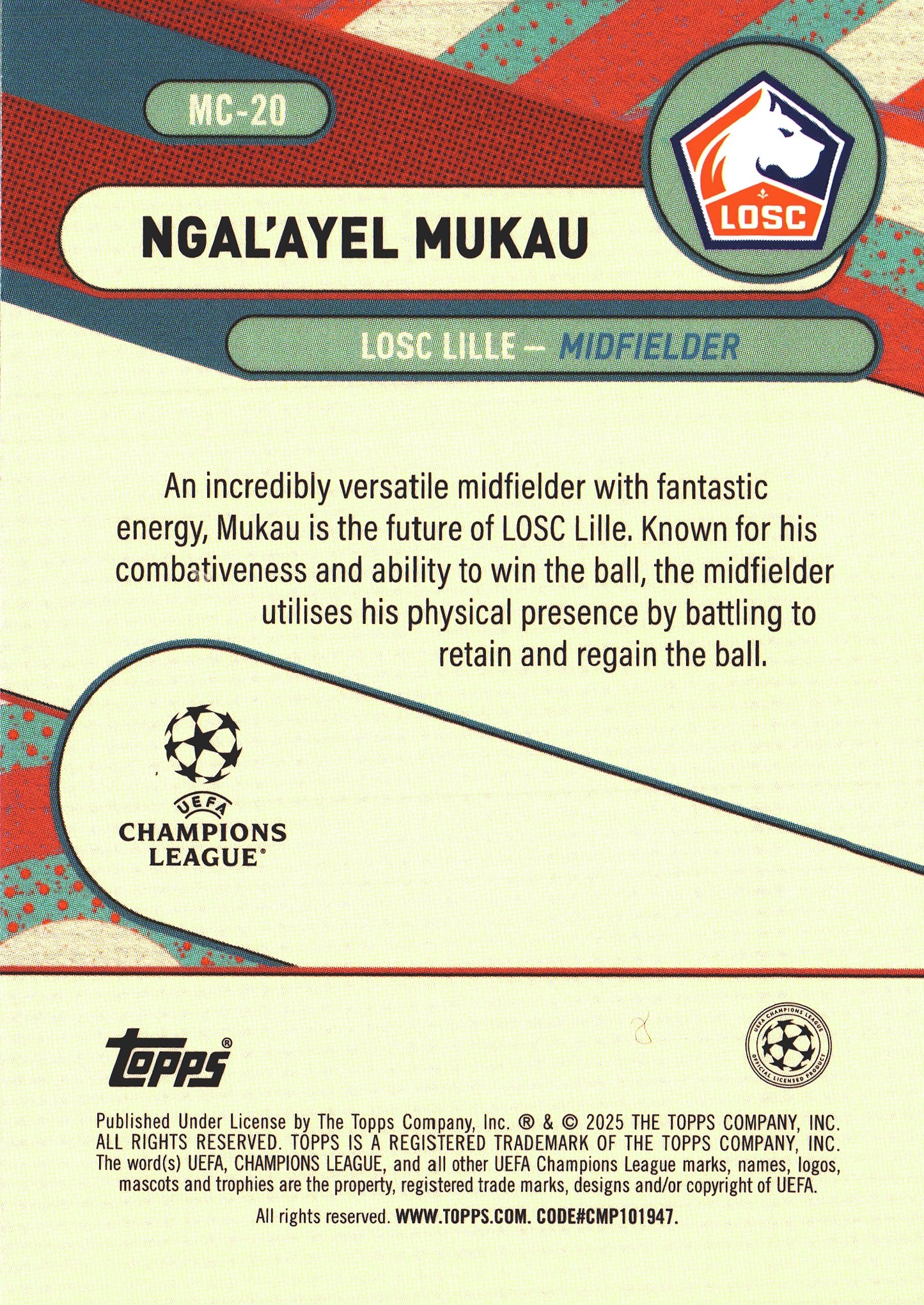 2024 Topps Chrome Merlin UCC Merlin's Chosen Ones Ngal'ayel Mukau #MC-20 LOSC Lille