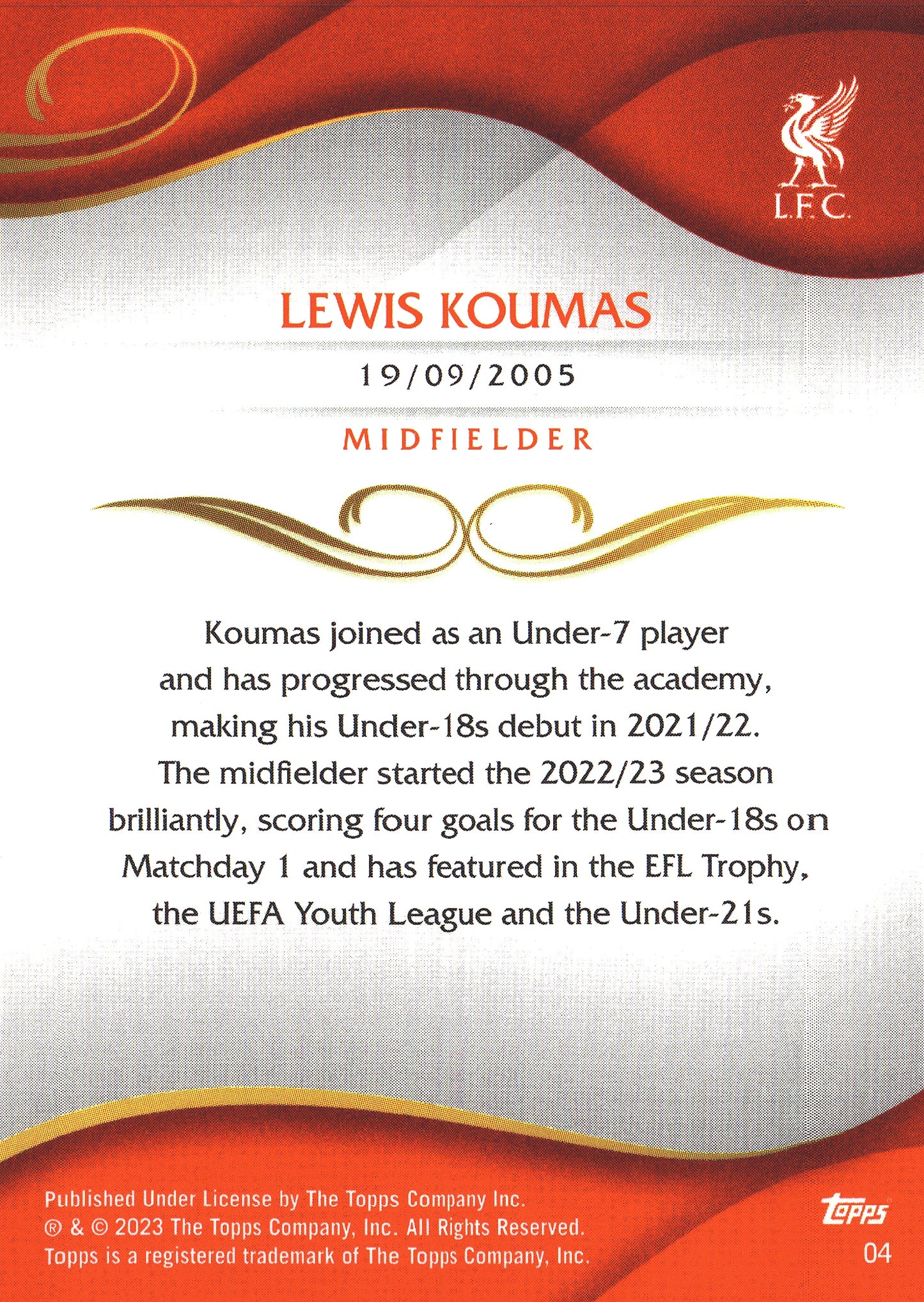 2022 Topps Lineage Liverpool Lewis Koumas 1st #4 Liverpool
