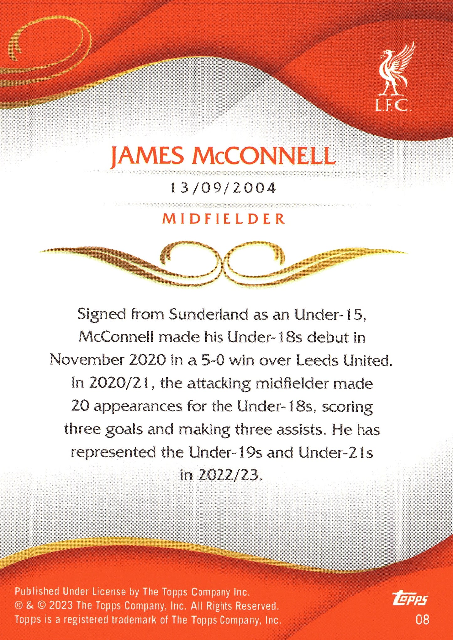 2022 Topps Lineage Liverpool James McConnell 1st #8 Liverpool