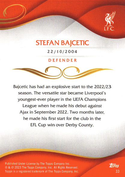 2022 Topps Lineage Liverpool Stefan Bajcetic RC #33 Liverpool