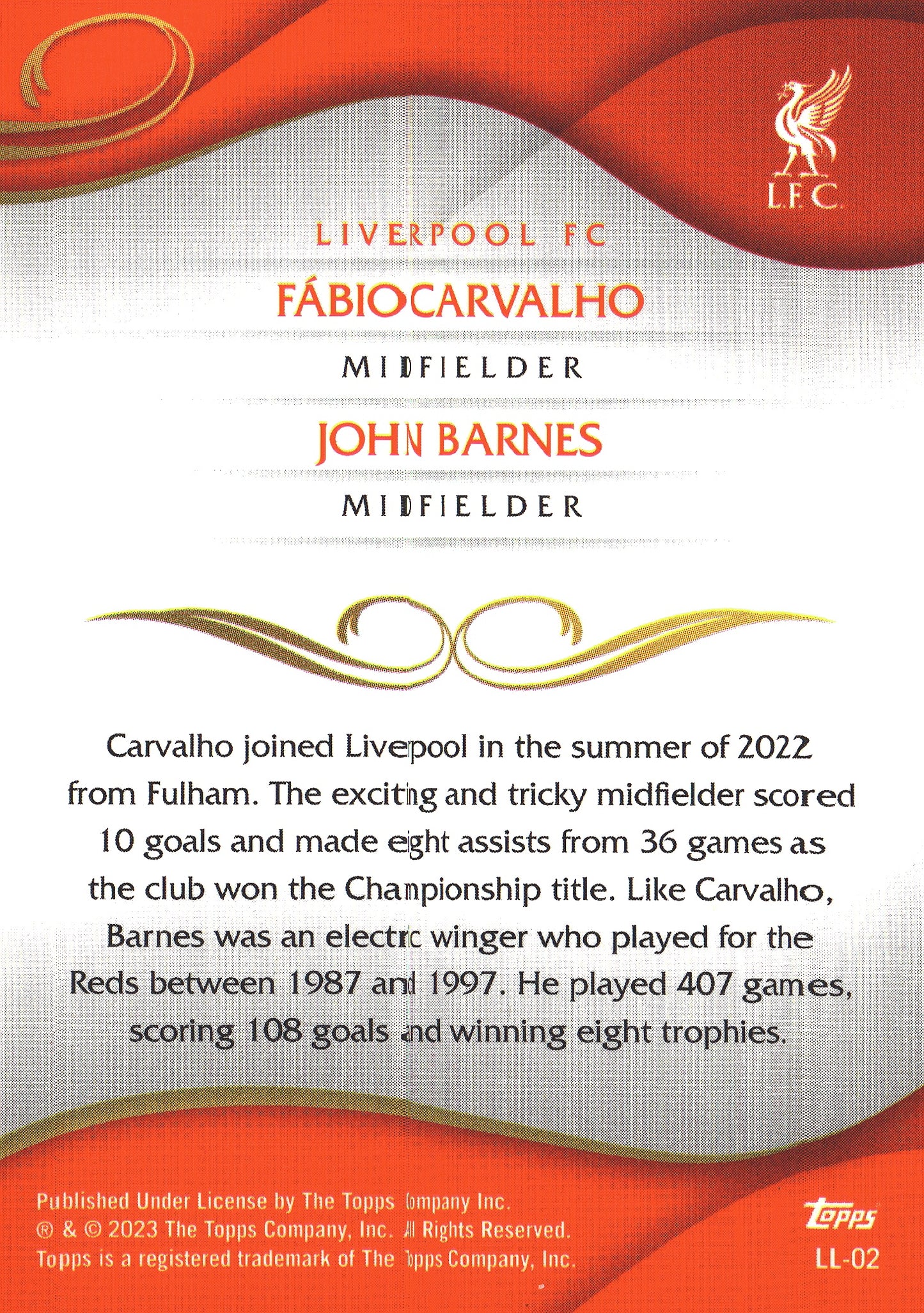 2022 Topps Lineage Liverpool Lenticular Fabio Carvalho / John Barnes #LL-02
