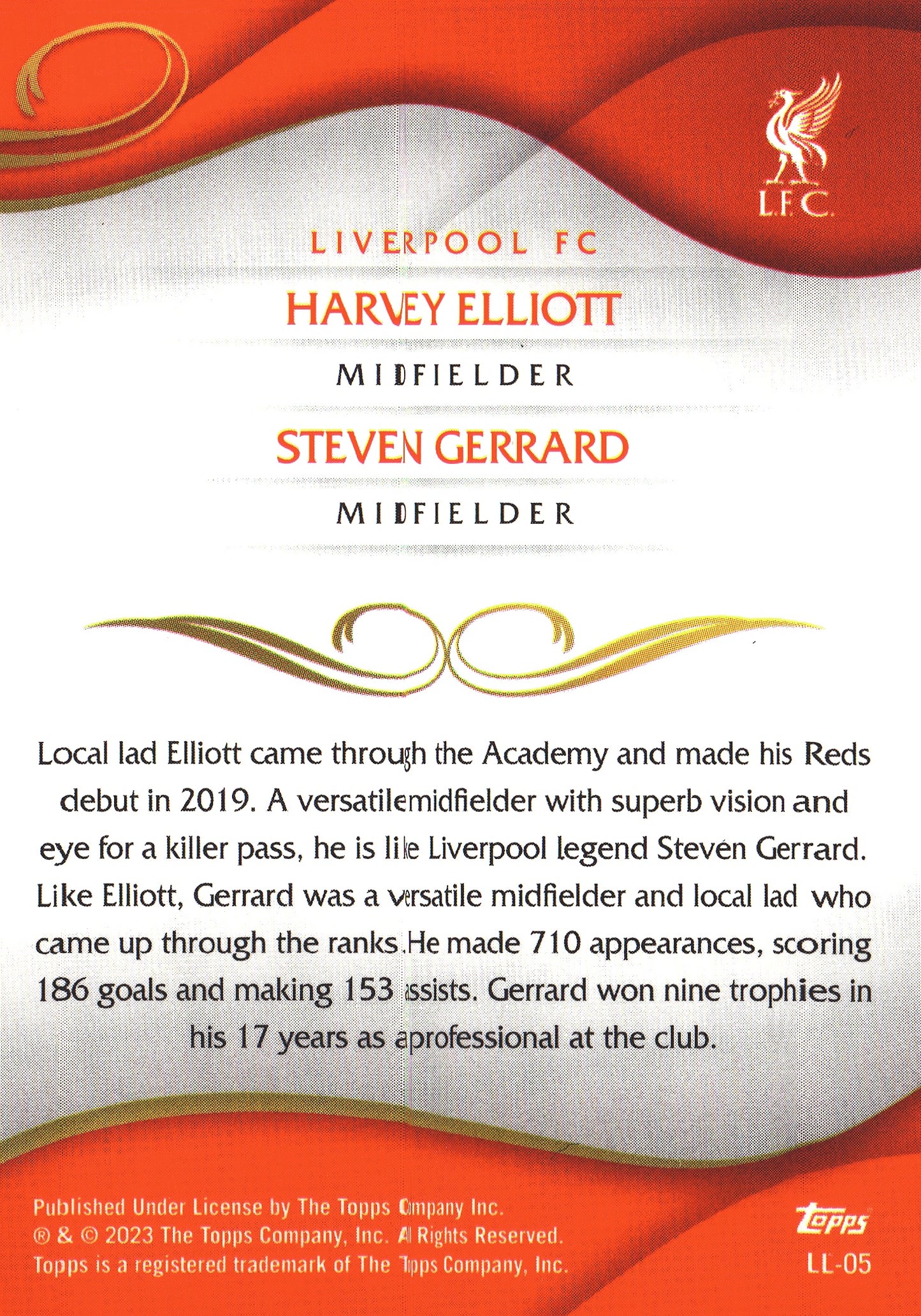 2022 Topps Lineage Liverpool Lenticular Harvey Elliott / Steven Gerrard #LL-05