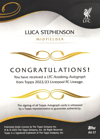 2022 Topps Lineage Liverpool Autograph Luca Stephenson RC 1st #AU-ST
