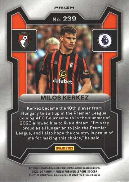 2023 Panini Prizm Premier League Pink Mosaic Milos Kerkez RC #239 AFC Bournemouth