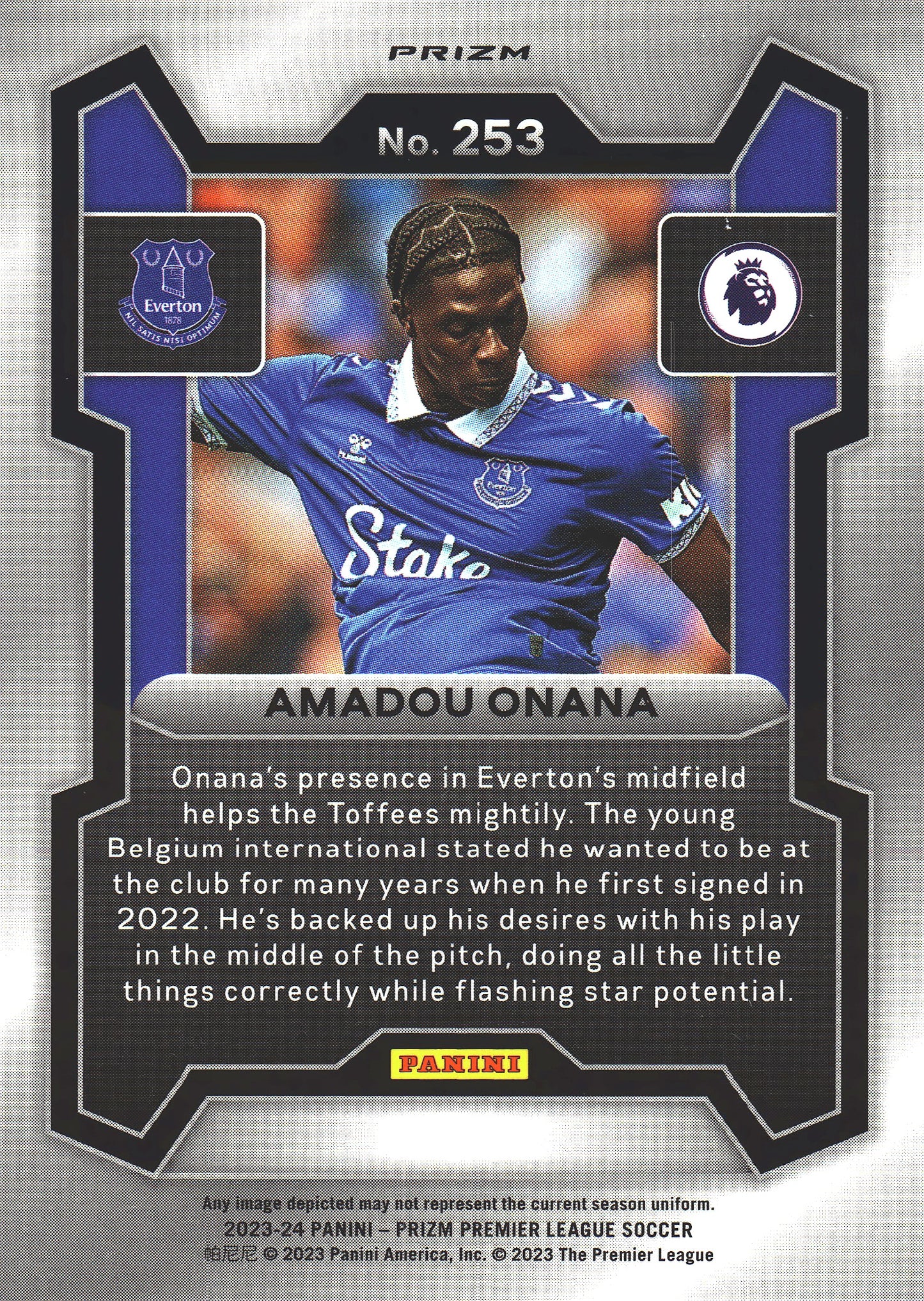 2023 Panini Prizm Premier League Orange Mosaic Amadou Onana #253 Everton