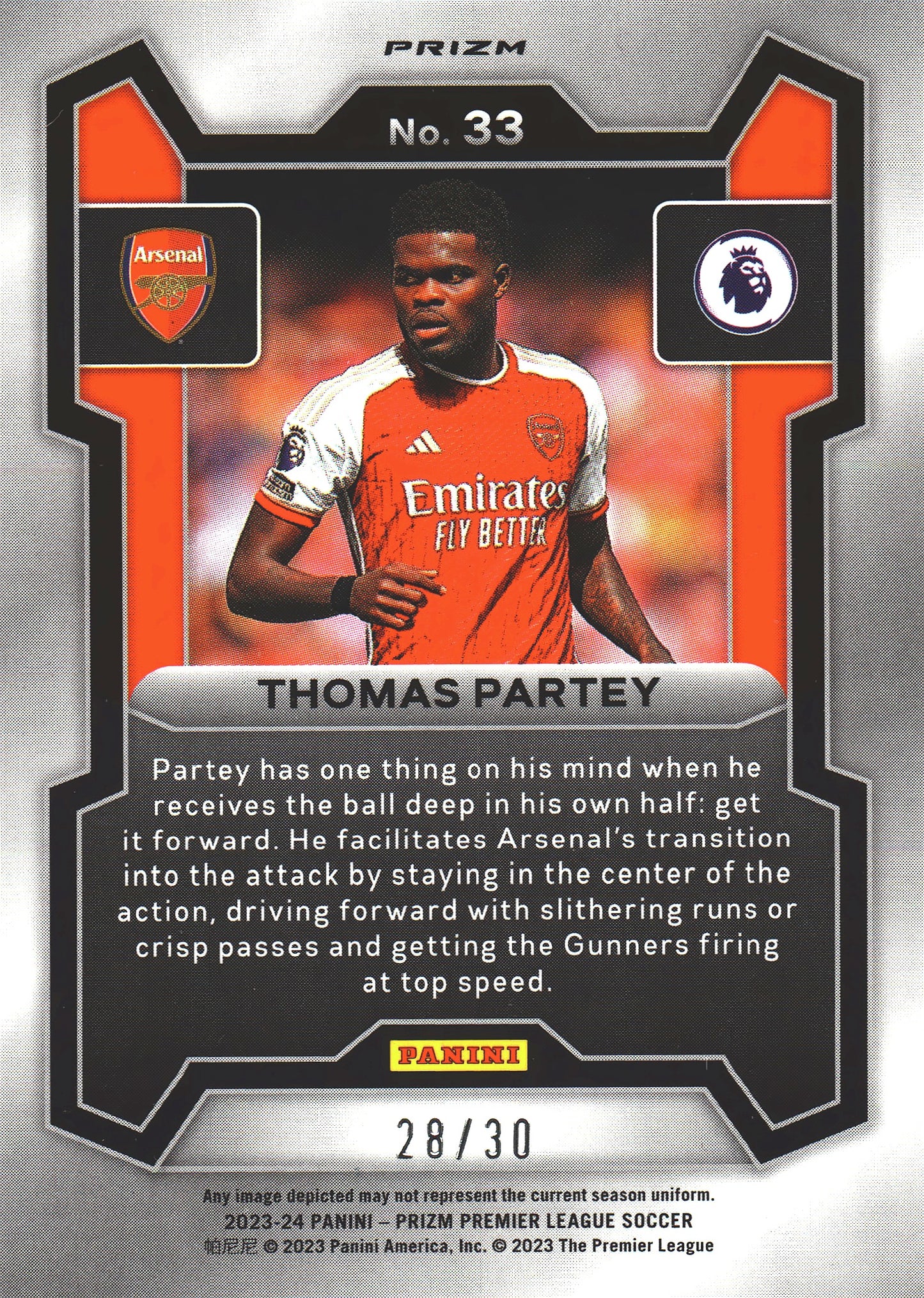 2023 Panini Prizm Premier League Red Scope /30 Thomas Partey #33 Arsenal FC