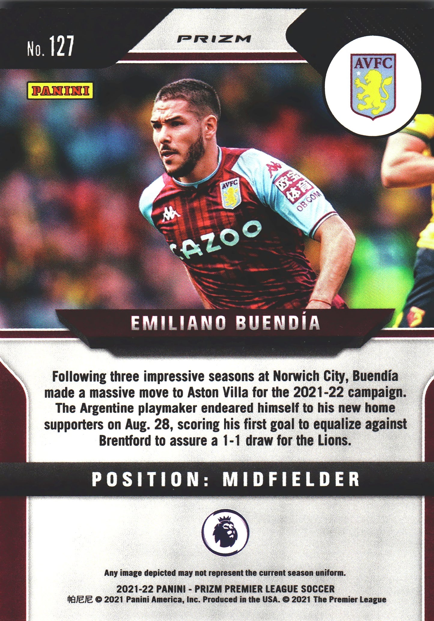 2021 Panini Prizm Premier League Choice Blue Yellow Green Emiliano Buendia #127 Aston Villa