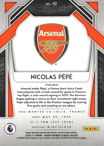 2020 Panini Prizm Premier League Red Ice Nicolas Pepe #42 Arsenal FC