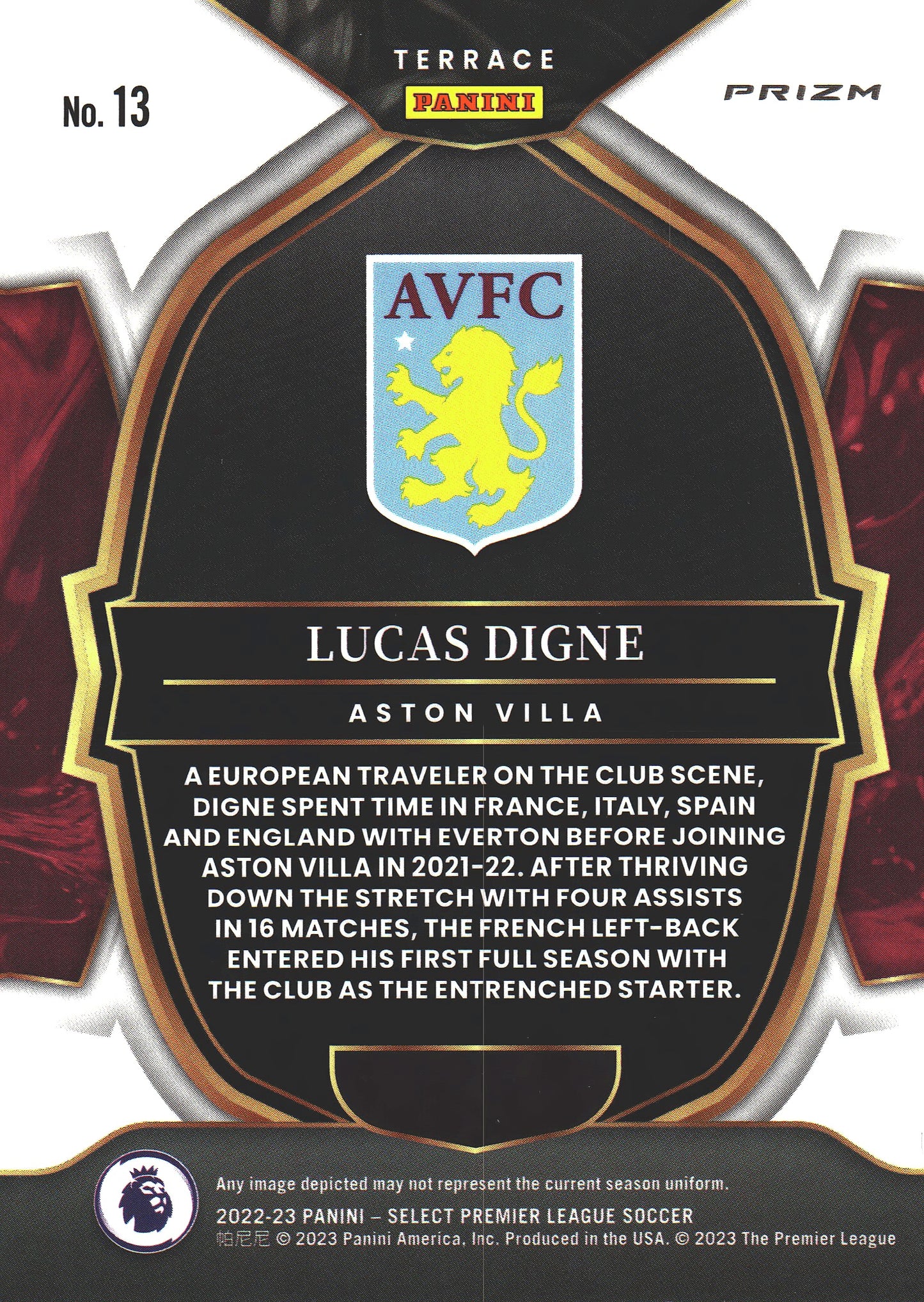 2022 Panini Select Premier League Pink Ice Lucas Digne #13 Aston Villa