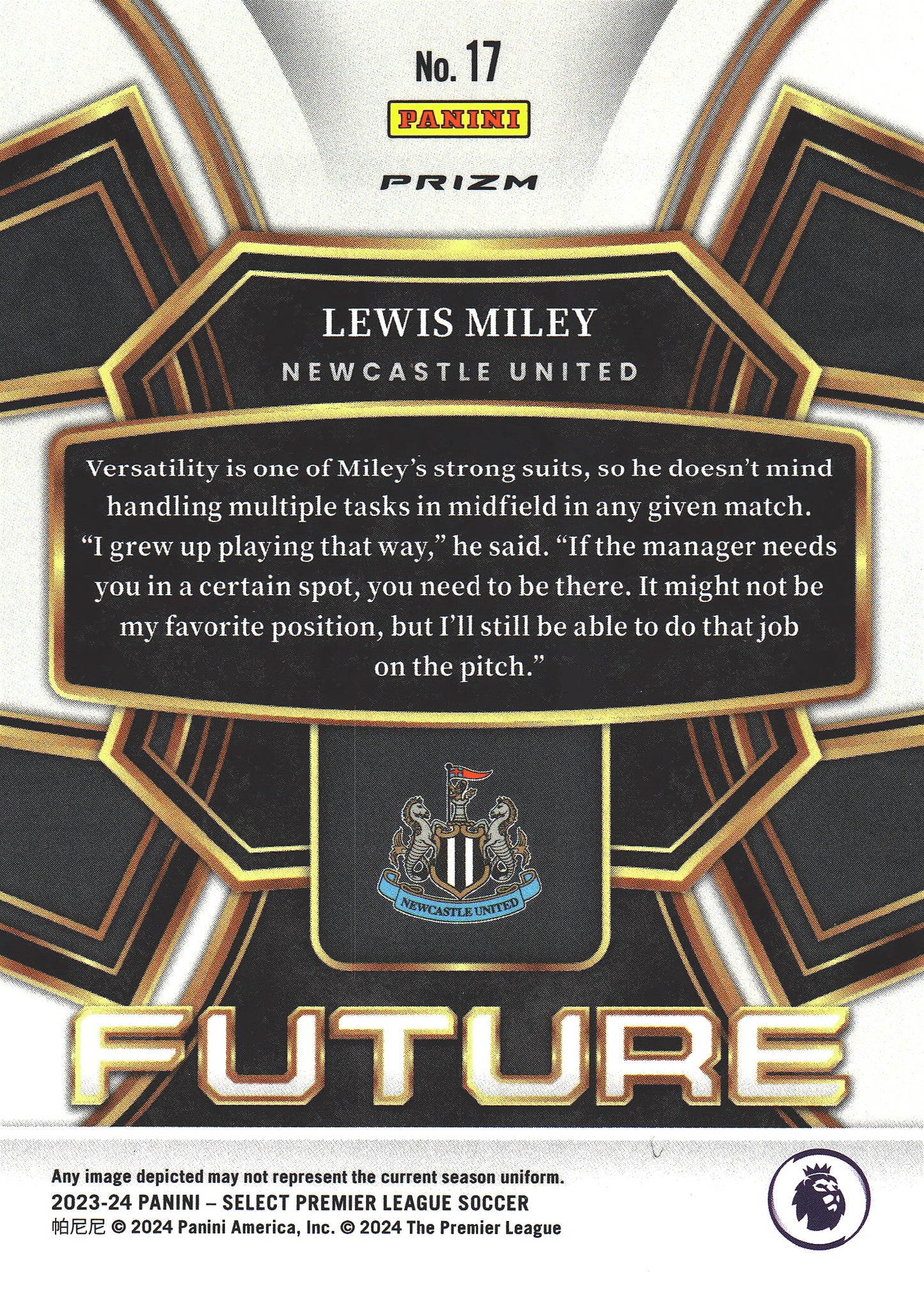 2023 Panini Select Premier League Future Lewis Miley RC #17 Newcastle United