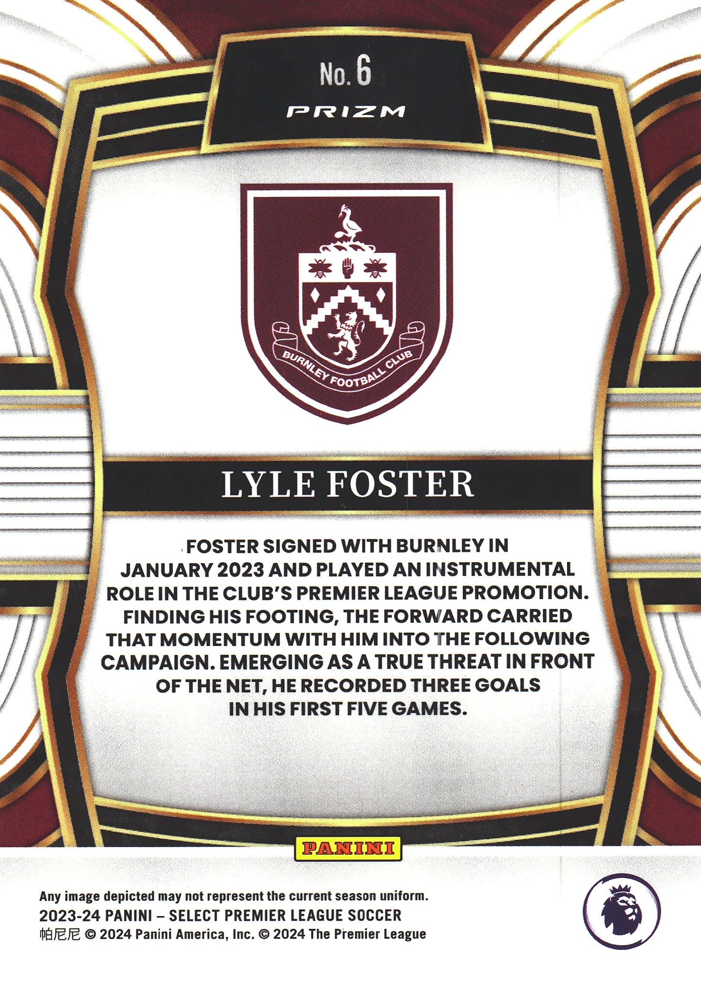 2023 Panini Select Premier League Equalizers Lyle Foster RC #6 Burnley