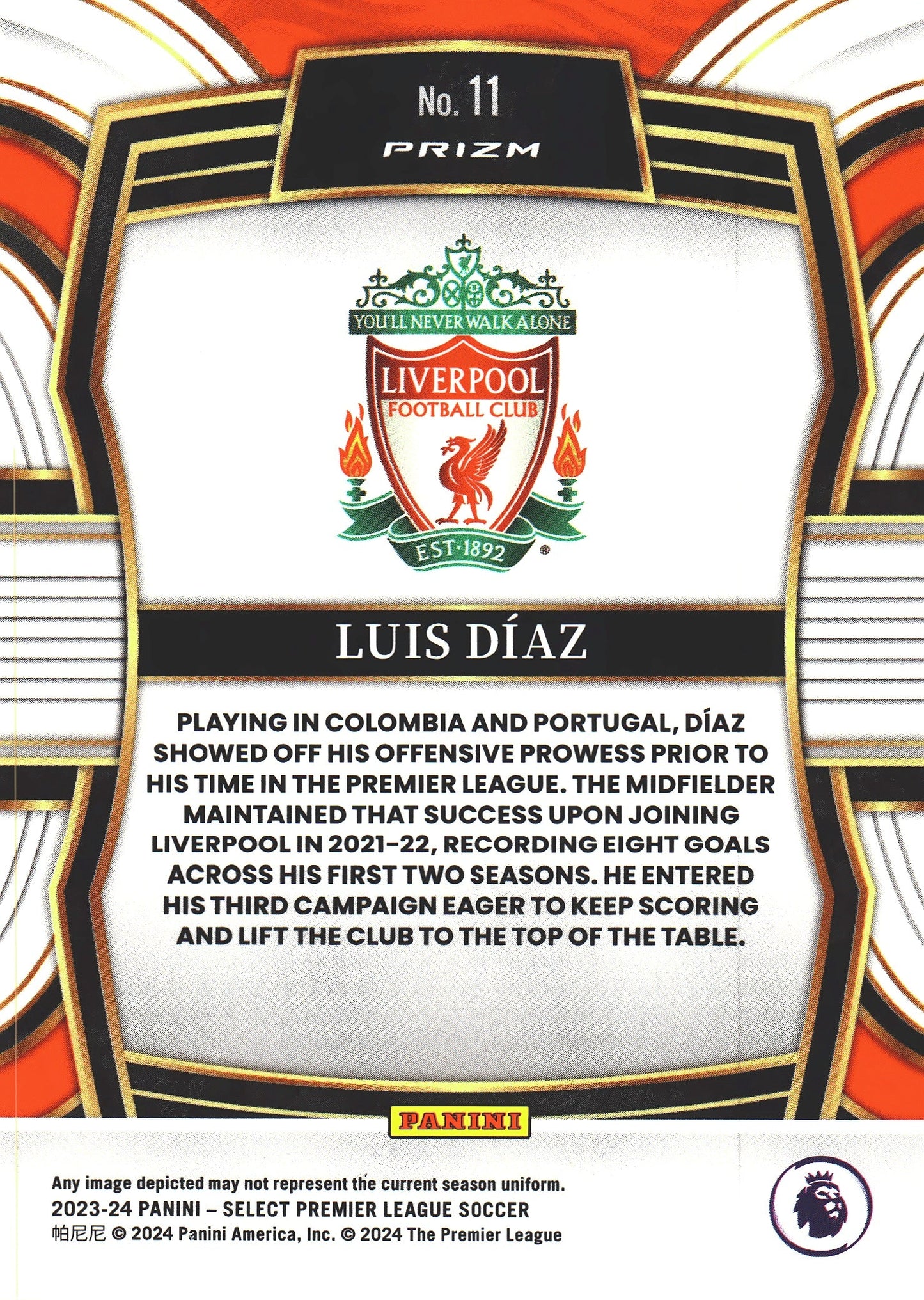 2023 Panini Select Premier League Equalizers Luis Diaz #11 Liverpool