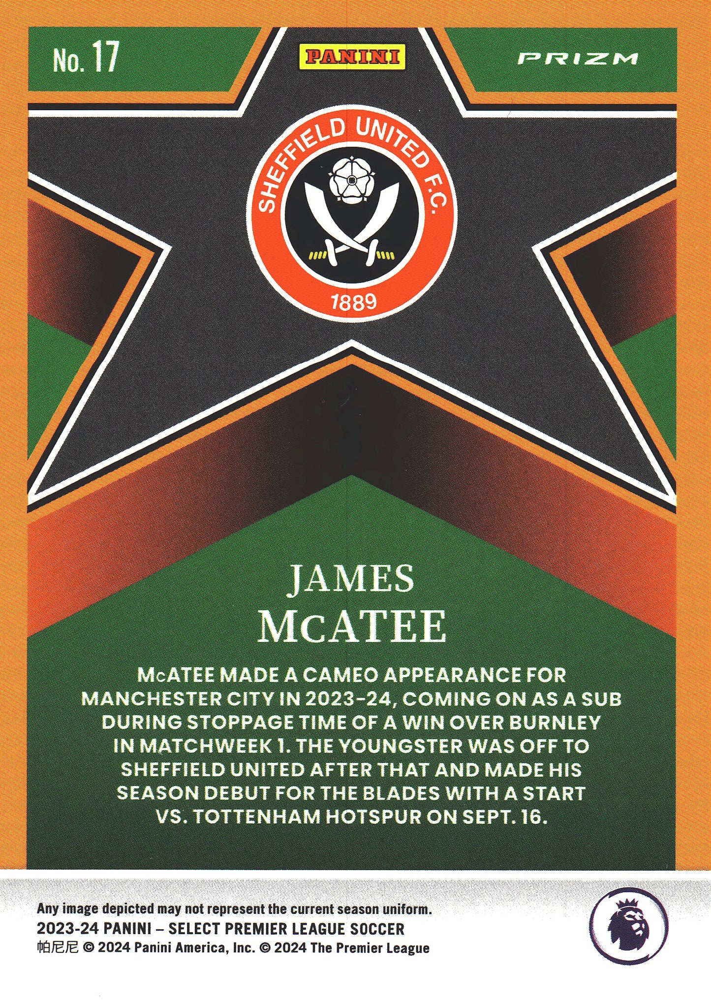 2023 Panini Select Premier League Select Stars James McAtee #17 Sheffield United