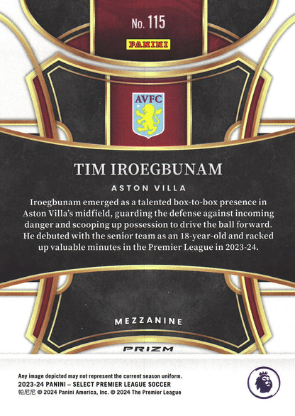 2023 Panini Select Premier League Red Tim Iroegbunam RC #115 Aston Villa