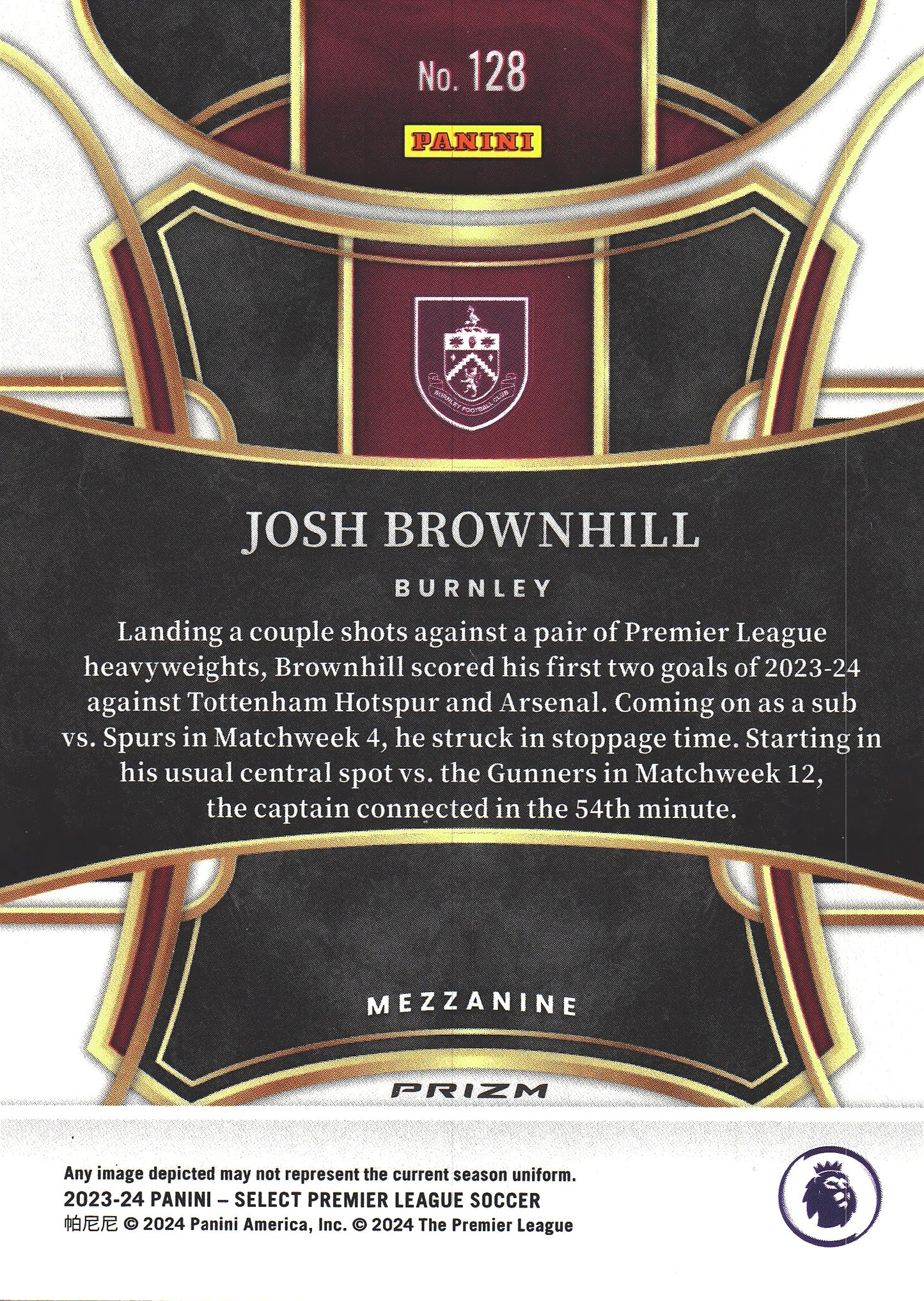 2023 Panini Select Premier League Red Josh Brownhill #128 Burnley