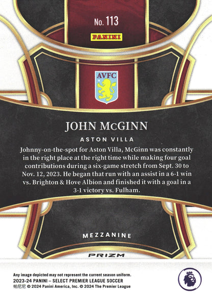 2023 Panini Select Premier League Silver John McGinn #113 Aston Villa