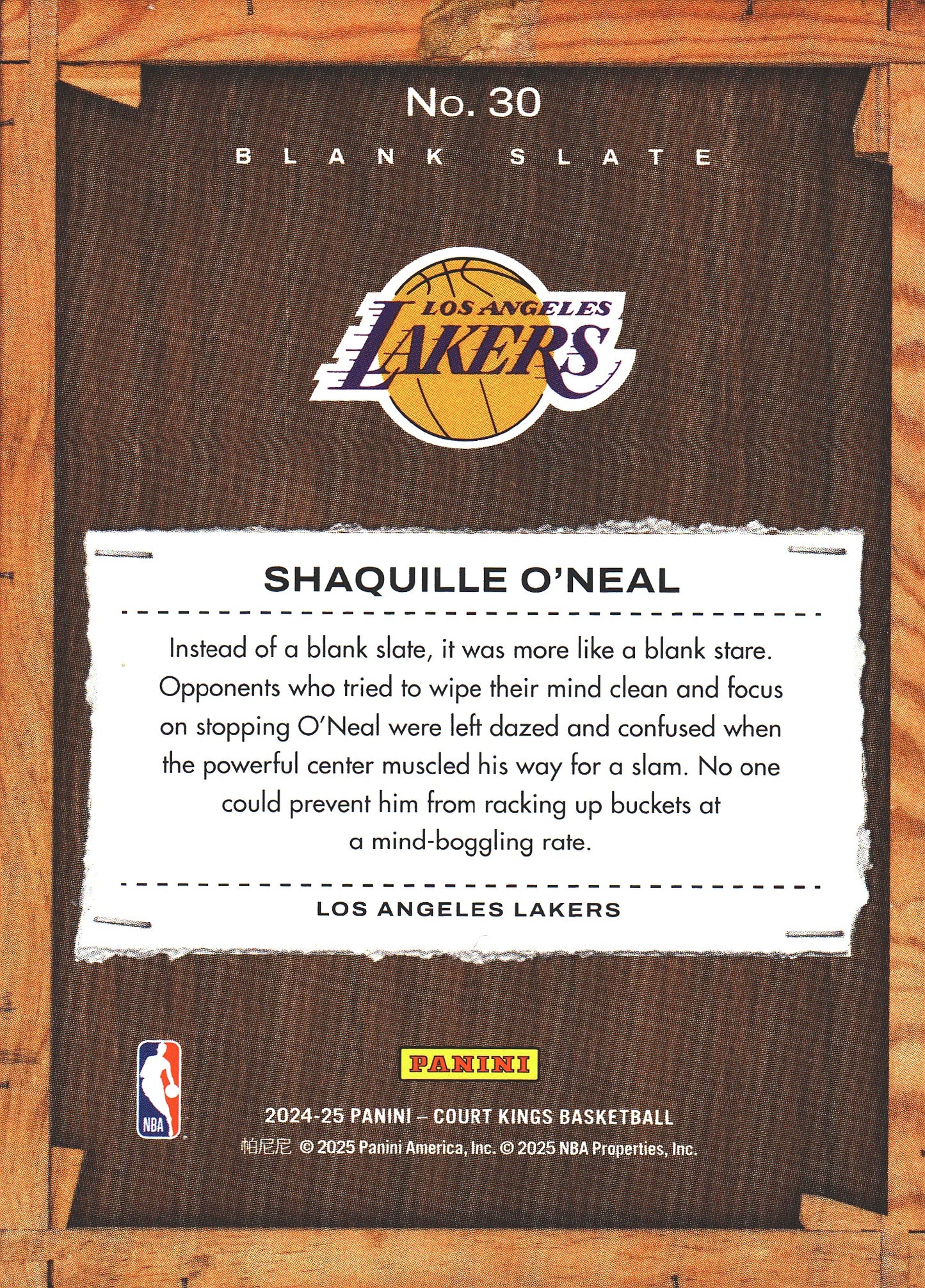 2024 Panini Court Kings Blank Slate Shaquille O'Neal #30 Los Angeles Lakers