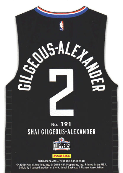 2018 Panini Threads Shai Gilgeous-Alexander RC #191 Los Angeles Clippers