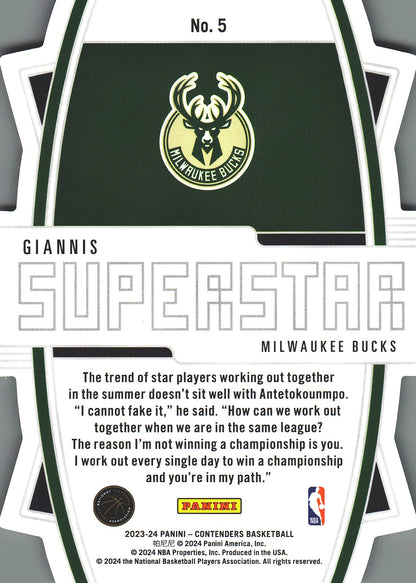 2023 Panini Contenders Superstar Giannis Antetokounmpo #5 Milwaukee Bucks