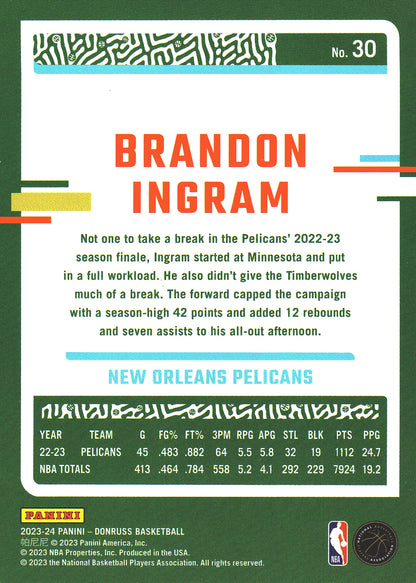 2023 Panini Donruss Green Lazer Brandon Ingram #30 New Orleans Pelicans