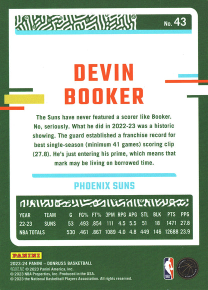 2023 Panini Donruss Green Lazer Devin Booker #43 Phoenix Suns