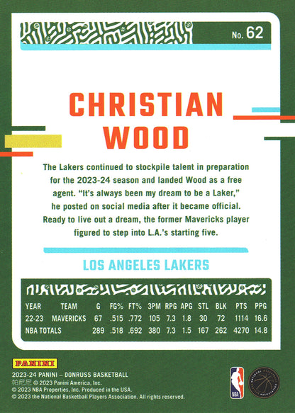 2023 Panini Donruss Green Lazer Christian Wood #62 Los Angeles Lakers