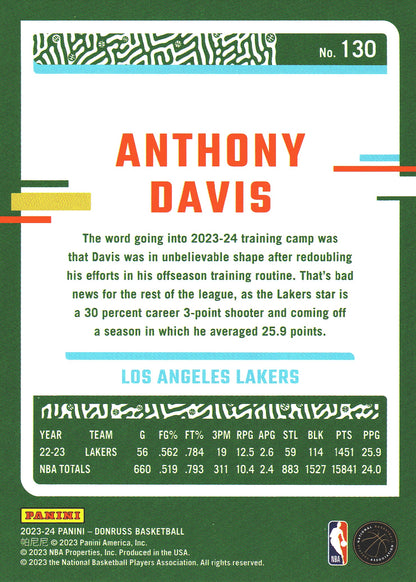 2023 Panini Donruss Green Lazer Anthony Davis #130 Los Angeles Lakers