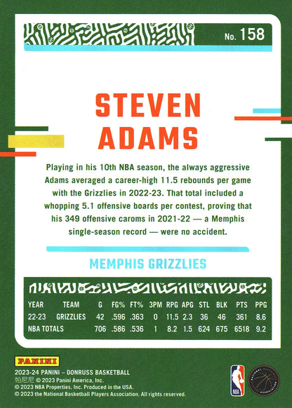 2023 Panini Donruss Green Lazer Steven Adams #158 Memphis Grizzlies