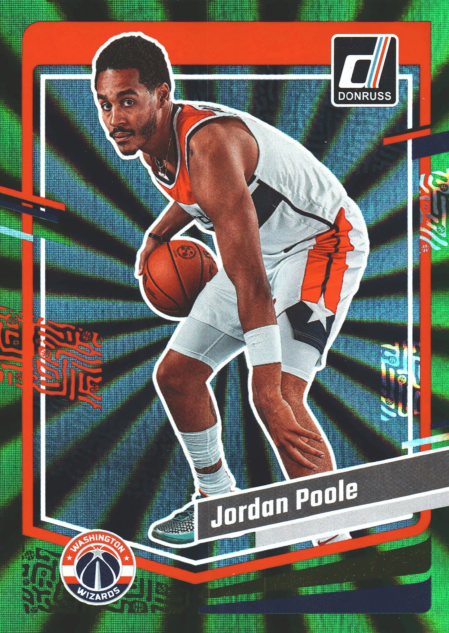 2023 Panini Donruss Green Lazer Jordan Poole #177 Washington Wizards