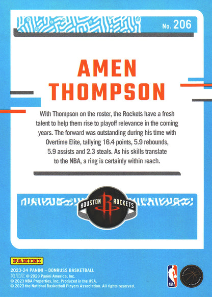 2023 Panini Donruss Green Lazer Amen Thompson Rated Rookie RC #206 Houston Rockets