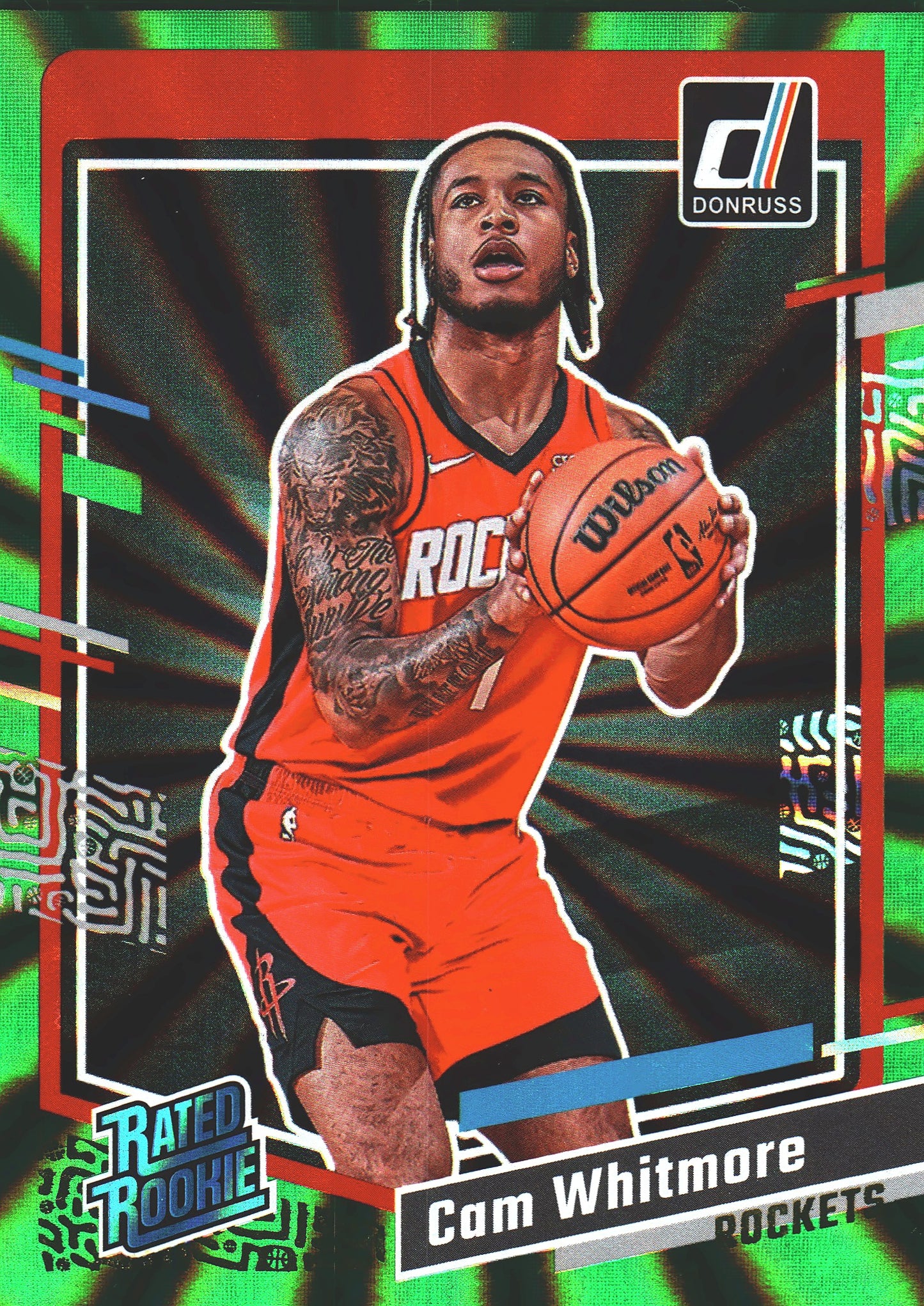 2023 Panini Donruss Green Lazer Cam Whitmore Rated Rookie RC #211 Houston Rockets