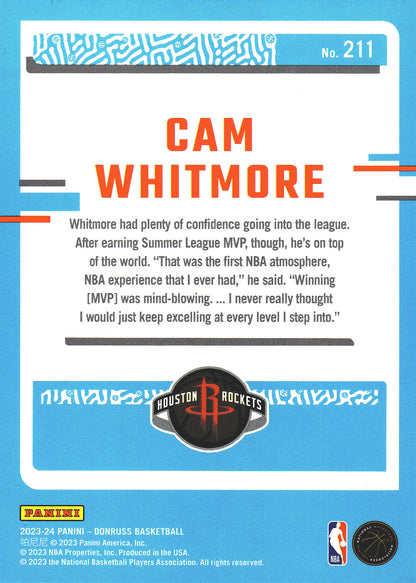 2023 Panini Donruss Green Lazer Cam Whitmore Rated Rookie RC #211 Houston Rockets