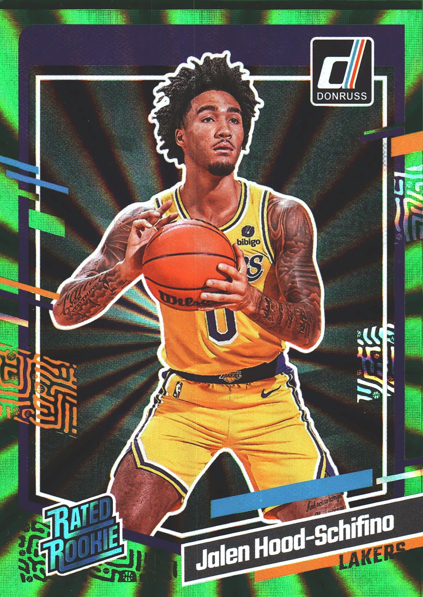 2023 Panini Donruss Green Lazer Jalen Hood-Schifino Rated Rookie RC #216 Los Angeles Lakers