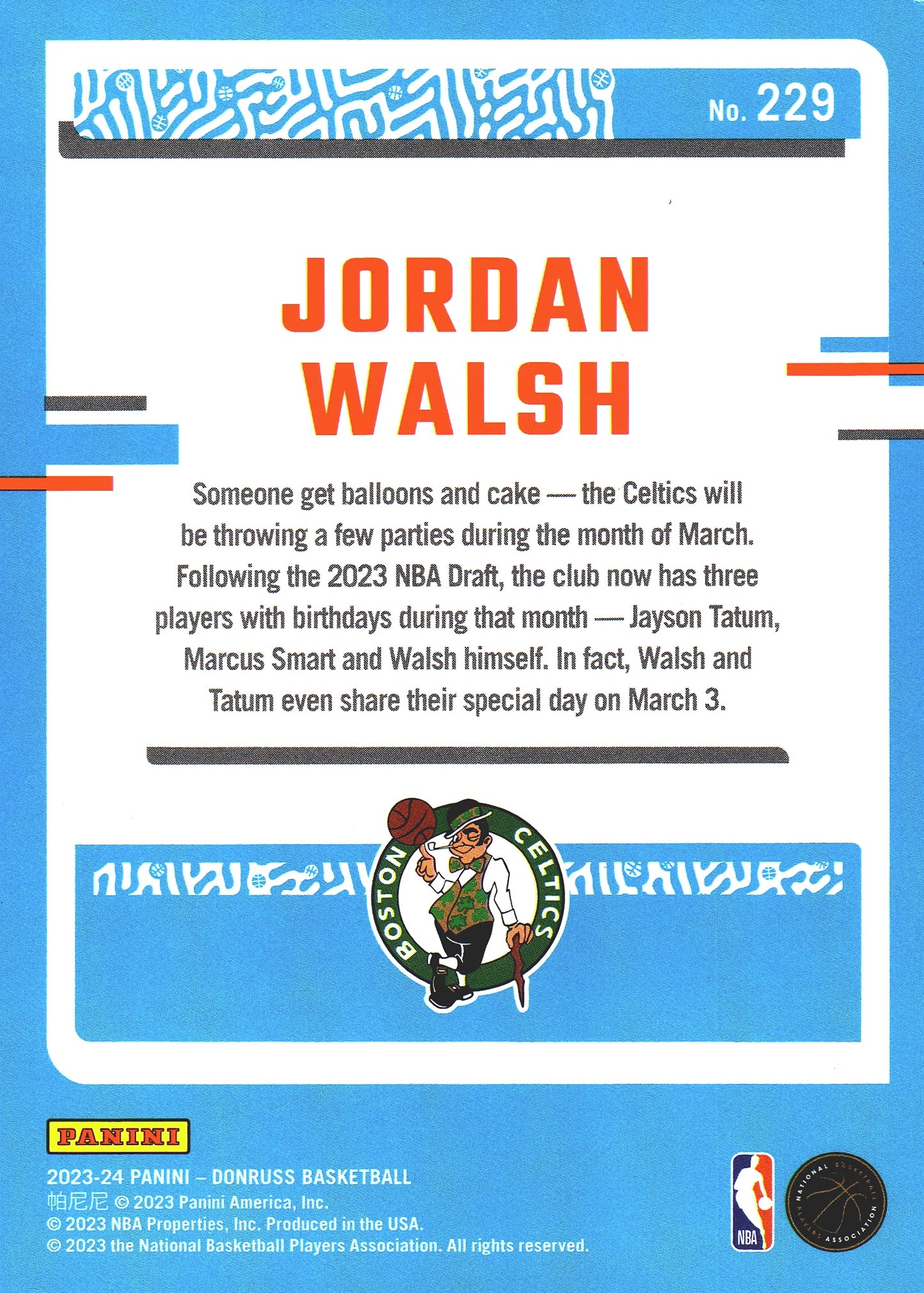 2023 Panini Donruss Green Lazer Jordan Walsh Rated Rookie RC #229 Boston Celtics
