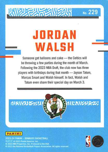 2023 Panini Donruss Green Lazer Jordan Walsh Rated Rookie RC #229 Boston Celtics