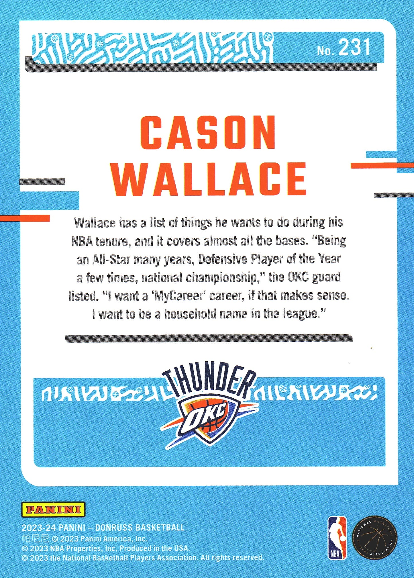 2023 Panini Donruss Green Lazer Cason Wallace Rated Rookie RC #231 Oklahoma City Thunder