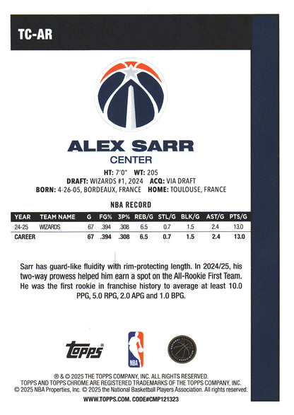 2025 Topps NBA 1980-81 Topps Chrome Mojo Alex Sarr #TC-AR Washington Wizards