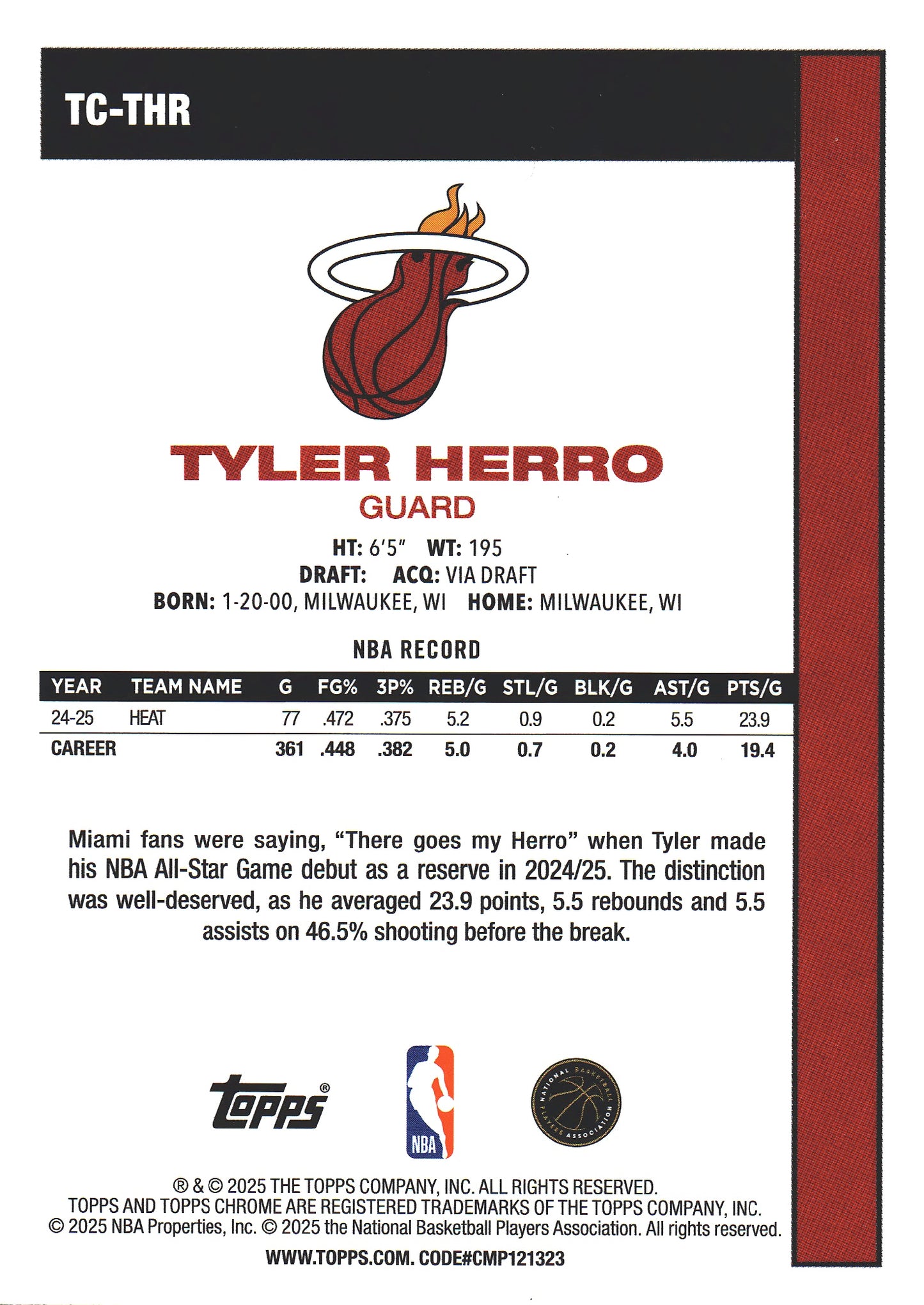 2025 Topps NBA 1980-81 Topps Chrome Mojo Tyler Herro #TC-THR Miami Heat