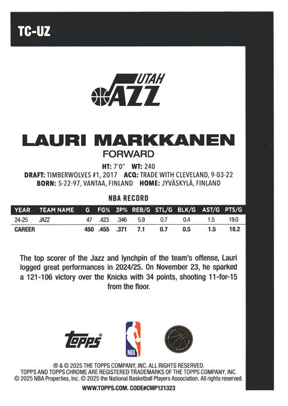 2025 Topps NBA 1980-81 Topps Chrome Mojo Lauri Markkanen #TC-UZ Utah Jazz