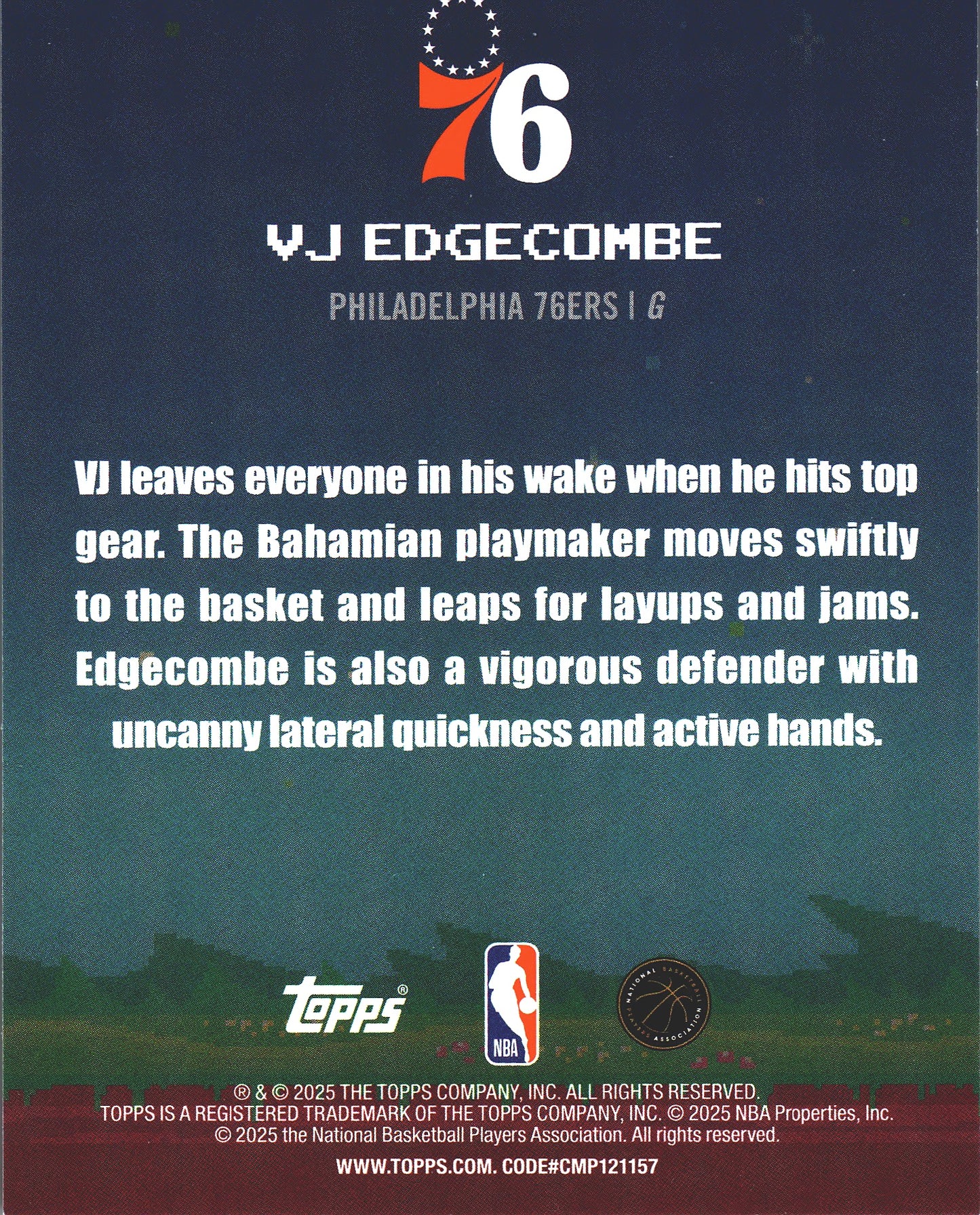 2025 Topps NBA 8-Bit Ballers VJ Edgecombe #8B-33 Philadelphia 76ers