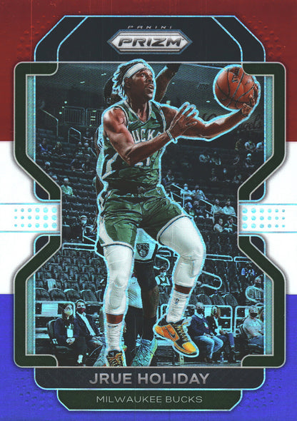 2021 Panini Prizm Blue White Red Jrue Holiday #8 Milwaukee Bucks