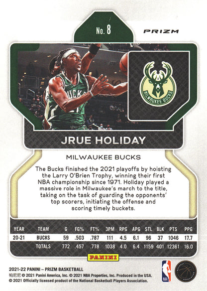 2021 Panini Prizm Blue White Red Jrue Holiday #8 Milwaukee Bucks