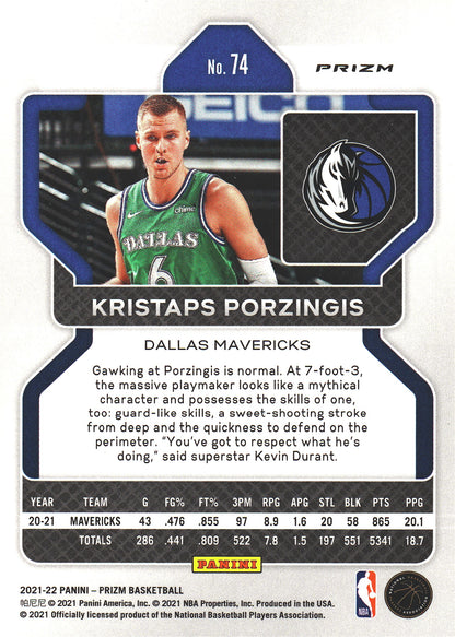 2021 Panini Prizm Blue White Red Kristaps Porzingis #74 Dallas Mavericks