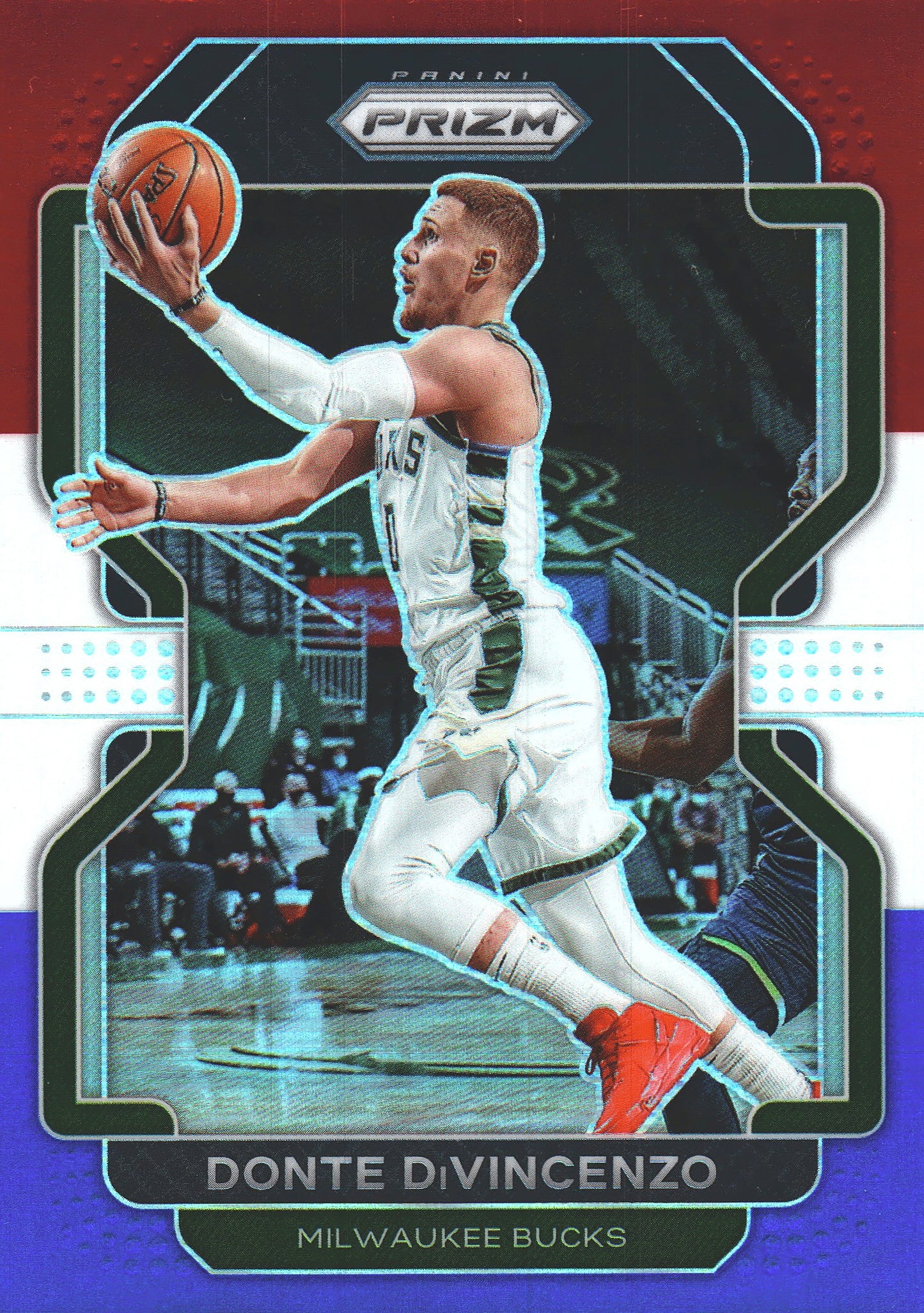 2021 Panini Prizm Blue White Red Donte DiVincenzo #88 Milwaukee Bucks